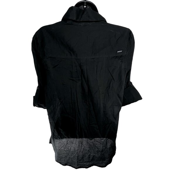 RVCA Shirt Button Down Black Sheer Light Pleated Long Sleeve Shirt Womens Small - Picture 6 of 8